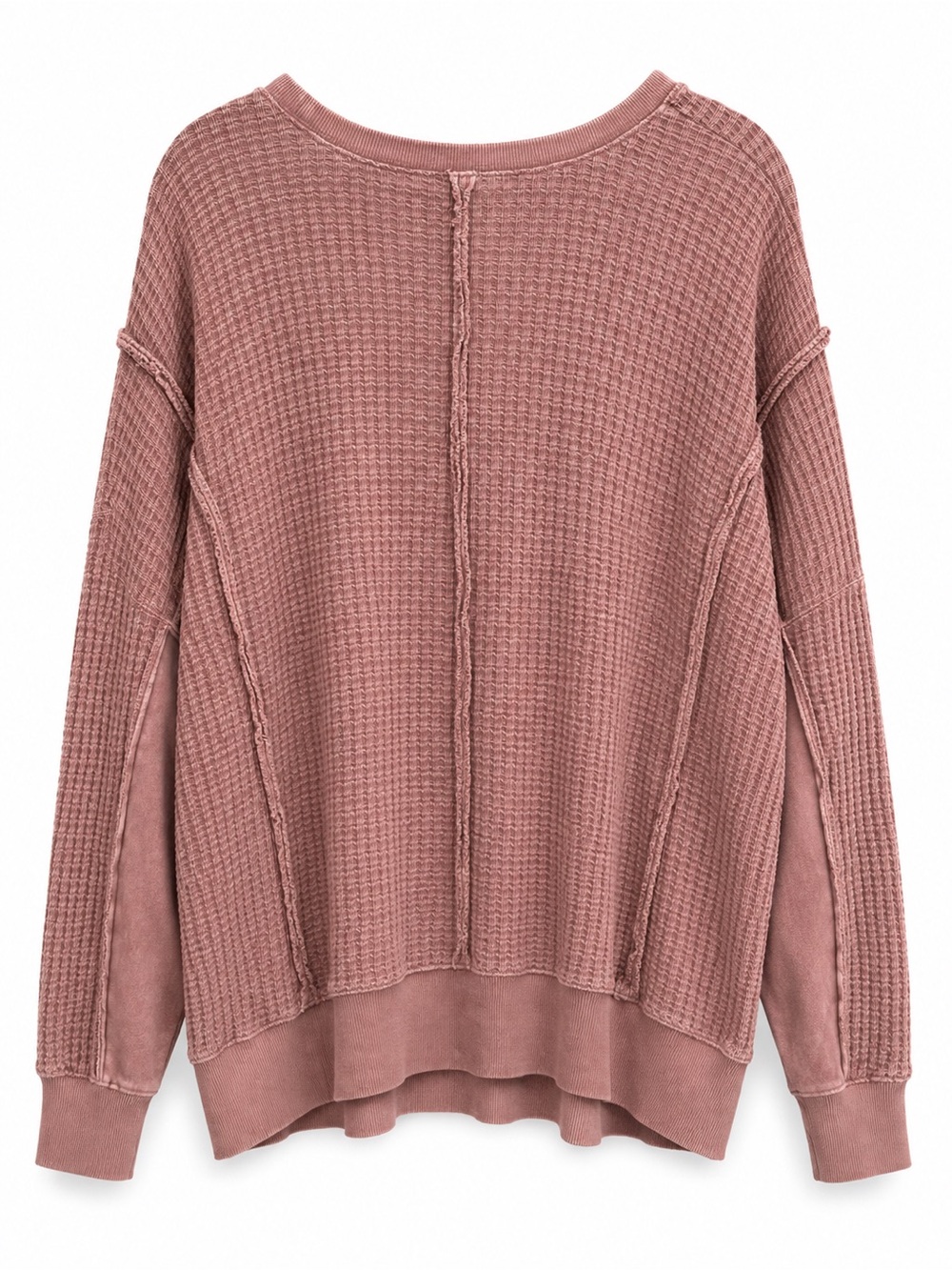 🌺 Easel Leopard Peace Sign Waffle Knit Oversized Top Pink - Picture 3 of 3